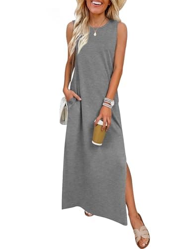 ANRABESS Women Summer Casual Sleeveless Maxi Sundress Beach Tank Dresses Pockets Travel Vacation Clothes Cruise Outfits 2026 Grey XX-Large - Image 1