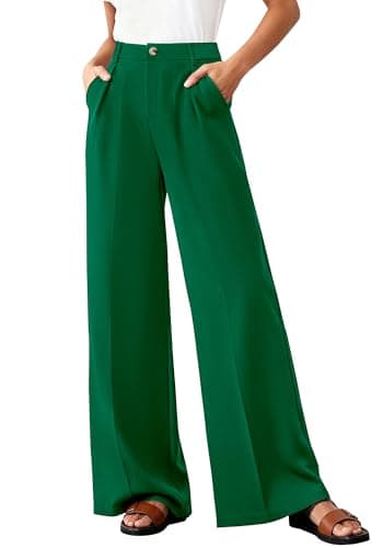 BTFBM Wide Leg Pants Woman 2026 High Waisted Button Business Casual Dressy Trousers Office Work Palazzo Pants Pockets(Green, X-Large) - Image 1