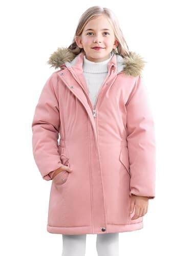 XMWEALTHY Girls Long Winter Coat Warm Puffer Down Jacket Kids Parka Hooded Thicken Snow Fleece Lined Outerwear Toddler Pink 4T - Image 1