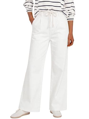 ANRABESS Womens Wide Leg Jeans High Waisted Trendy Drawstring Denim Pants Casual Relaxed Fit Trouser with Pockets White Medium - Image 1