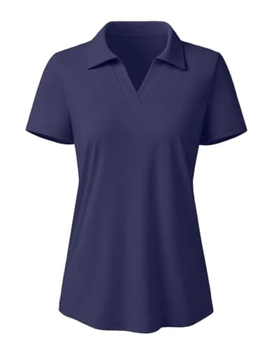 3rd hill Women's Polo Shirts Short Sleeve UPF 50+ Sun Protection V Neck Golf Tennis Collared Work Tops Dry Fit Navy XXL