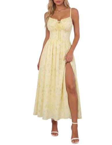 Scarlet Darkness Floral Dress for Women 2026 Corset Milkmaid Sundress Wedding Guest Dresses Yellow Floral L - Image 1