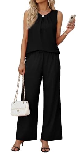 WIHOLL Two Piece Sets for Women Vacation Summer Outfits Beach Vacation Clothes Lounge Sets Casual Fashion Airport Travel Matching Set Clothing Wide Leg Pants Set 2026 Pajamas M - Image 1