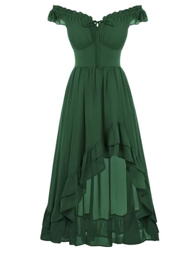Scarlet Darkness Renaissance Corset Dress for Women Off Shoulder Flowy Sundress Wedding Guest Chiffon Dresses Green XL - Image 1