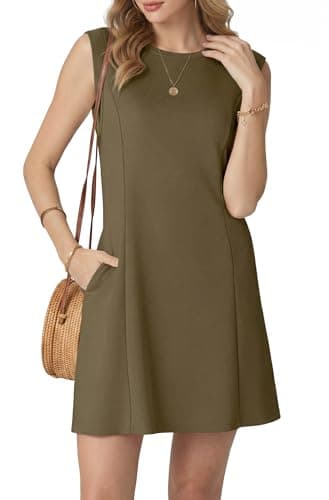 HiMONE Womens Sleeveless Mini Dress Casual A Line Crew Neck Summer Daily Wear Comfortable Fit(Army Green-S) - Image 1