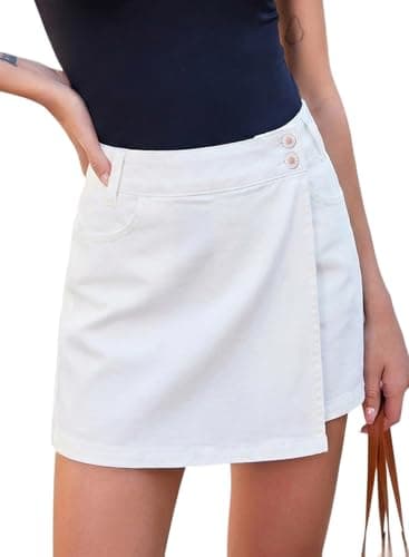 Sidefeel Skorts for Woman Casual High Waisted Stretchy Mini Jean Skirts Trendy Asymmetrical Summer Denim Shorts White Size 10 - Image 1