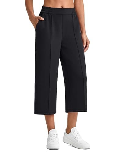 G4Free Black Pants for Women Wide Leg Capri Pants with Pockets Soft Straight Leg Pants Comfy Casual Travel Pants(Black,M,Regular) - Image 1