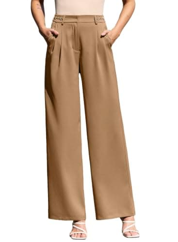 EVALESS Palazzo Pants for Women High Waisted Wide Leg Work Office Business Dressy Casual Trousers Slacks 2026 Trendy Spring Summer Pleated Outfits Thai Curry X-Large - Image 1