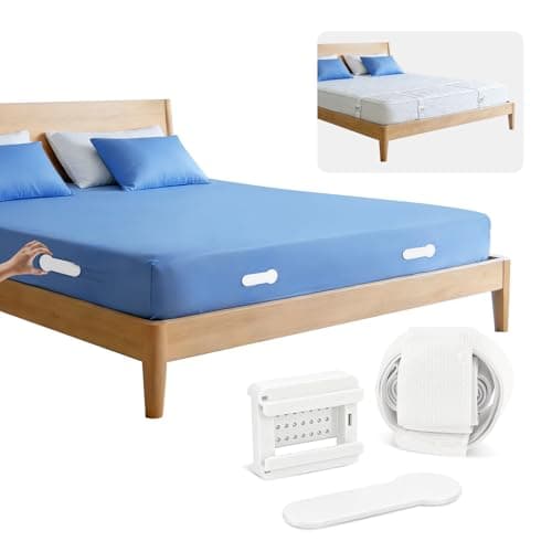 HOUSE AGAIN Bed Sheet Holders for Corners, 8-Point Grip Locking Clips & Straps Keep Fitted Sheets Firm, Tight and Smooth, No More Loose Sheets, Easy One-Time Installation (White) - Image 1