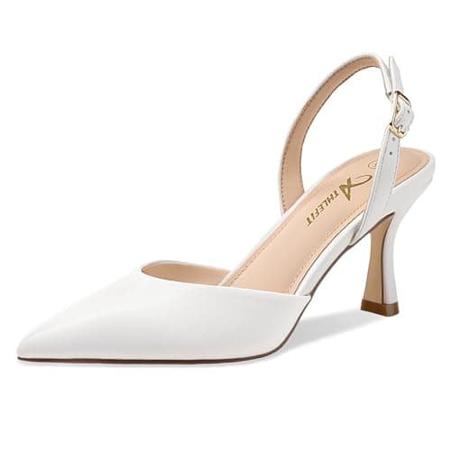 Athlefit Women's Kitten Heels Closed Toe Pumps Shoes White Size 10
