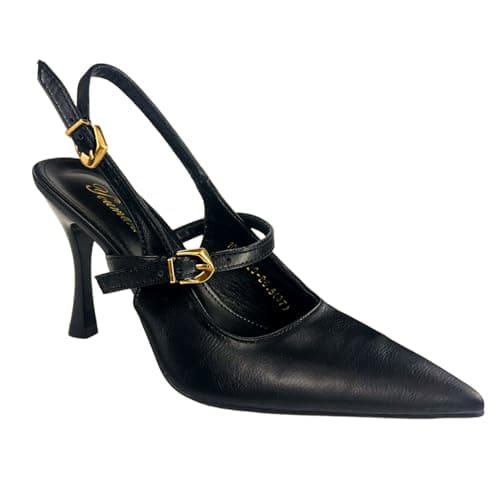 YOUMANNI Women's Classic Black High Heel Pumps - 3.74 Inch Pointed Toe Dress Shoes with Adjustable Strap, Premium Leather & Comfort Latex Insole(1084-H20-B, Adult, Women, 9, Numeric, US Footwear Size System, Medium) - Image 1