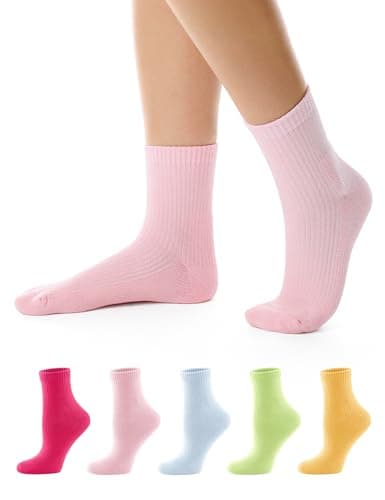 CS CELERSPORT Mini Crew Ankle Socks, Cotton Cushioned Running Athletic Causal Socks, Soft Comfortable for Women and Men 5 Pack, Mix Color, Medium - Image 1