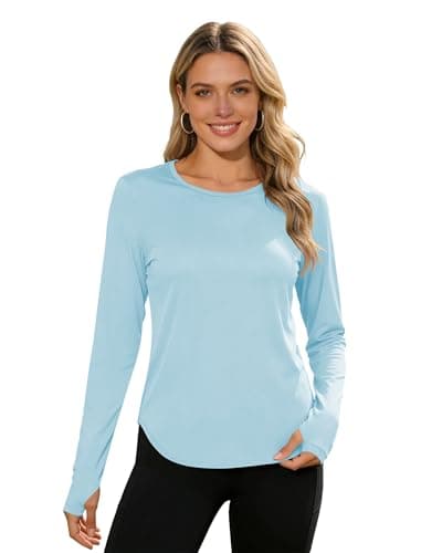 Womens Sun Shirts UPF 50+ Long Sleeve Sun Protection Clothing Moisture Wicking Dry Fit Golf Casual Athletic Running Beach Hiking Outdoor Tops Light Blue S - Image 1