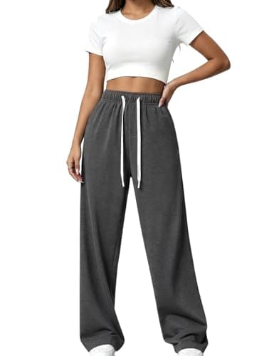 PAODIKUAI Women's Wide Leg Sweatpants Elastic Drawstring High Waisted Straight Leg Lounge Pants with Pockets(Darkgrey,M) - Image 1