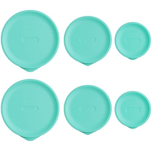 Replacement Lids for Pyrex 7200-PC 2 Cup and 7201-PC 4 Cup and 7402-PC 6/7 Cup, Silicone Round Storage Cover Lid for Anchor Hocking Glass Bowl 6 Pack Turquoise - Image 1