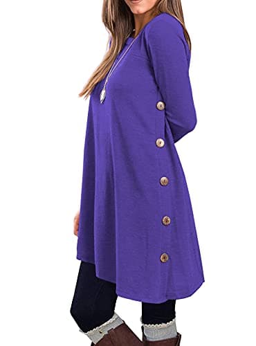 KORSIS Dresses for Women Royal Blue XX-Large Long Sleeve Round Neck Casual Button Side T Shirts Loose Fitting Sweater Wrap Fall Winter Tunic Dress - Image 1