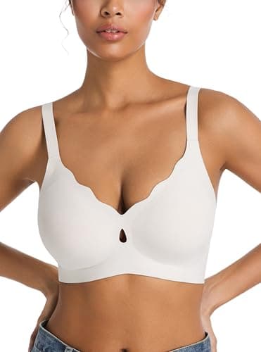 POSESHE Deep V Bra Low Cut Sexy Push Up Bralettes for Women Padded Comfy Wave Smoothing Wireless Lifting Seamless Bras Bralette White - Image 1