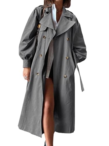 Tankaneo Womens Long Trench Coat Fall Fashion Oversized Double Breasted Lapel Overcoat Outerwear with Belt - Image 1