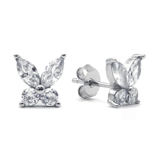 Evensee Crystal Butterfly Earrings 925 Sterling Silver, Rhodium Plated Hypoallergenic Cubic Zirconia Studs, Valentine Gift Mothers Day Gift for Her - Image 1