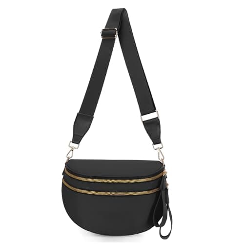 WOOMADA Checkered Crossbody Bag Bum Bag for Women, Fanny Pack Checkered Purse, Belt Bag with Shoulder Strap(Black) - Image 1