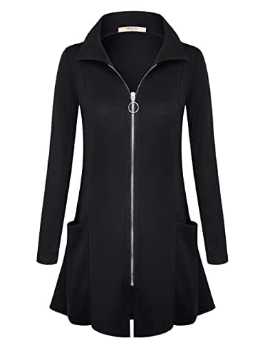 Miusey Zip Up Sweatshirt Women Tunics to wear with Leggings Lapel Collar Long Sleeve Black Long Cardigan Sweaters Midweight Outerwear XX-Large - Image 1