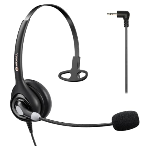 Arama Cordless Phone Headset for Landline Phone, 2.5mm Jack Telephone Headset with Noise-Cancelling Mic & Volume Control, Wired Headset Compatible with Panasonic AT&T Vtech Uniden - Image 1
