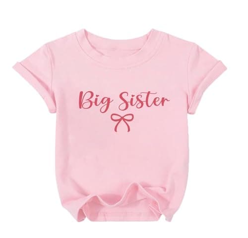 Big Sister Little Sister Matching Outfits Toddler Girls Bow Graphic Shirts Cute Matching Kids Tees Gift Tops - Image 1