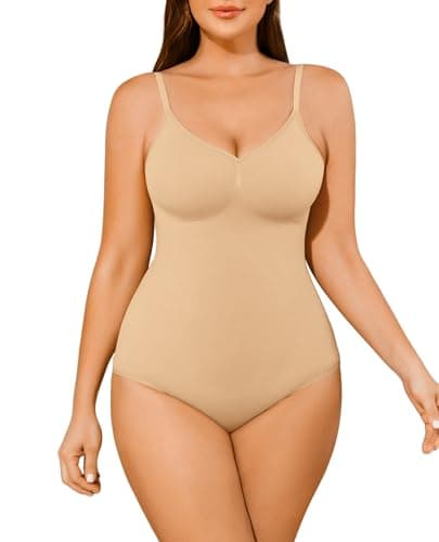 AegisChic Shapewear Tummy Control BodySuit for Women V-Neck Brief Butt Lift Seamless Body Suit with Adjustable Straps Nude Light - Image 1