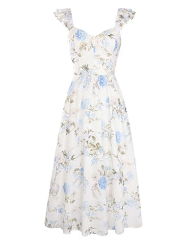 Women Maxi Floral Corset Dress,Wedding Dress,Spring Dresses for Women 2026 White with Light Blue Flowers XL - Image 1