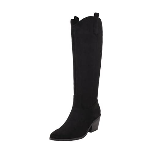 Reitoye Women's Western Boot Snip Toe Cowgirl Chunky Heel Knee High Classic Cowboy Boots Size 6.5 - Image 1
