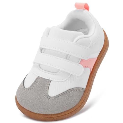 STQ KIDS Toddler Wide Toe Box Shoes Boys Barefoot Shoe First Walking Tennis Sneakers Comfortable Non-Slip Zero Drop Kid Running Shoes Outdoor Activities School White Pink Size 10 - Image 1