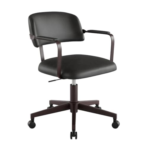 BERYTH Home Office Desk Chair, Mid-Century Modern Desk Chair with Padded Arms, Adjustable Seat Height, Mid Back 360° Small Computer Chair with Mobile Mute Wheel, PU Leather (Dark Grey) - Image 1