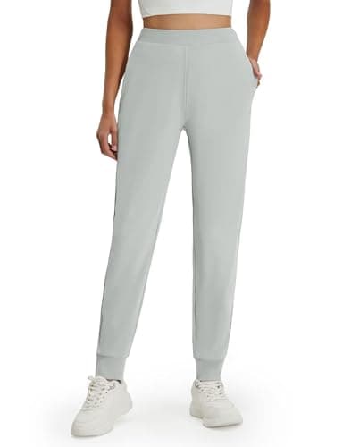 M MAELREG Women's Joggers with Pockets Stretchy High Waisted Sweatpants Drawstring Lightweight Athletic Track Pants Silver Gray - Image 1