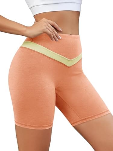 Aoysky Women's V-Waist Sculpt Yoga Shorts 6" High Waisted Workout Gym Athletic Shorts with Back Pocket Pilates Bottom Orange