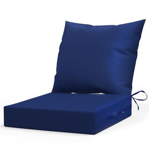 L’AGRATY Outdoor Chair Cushions for Patio Furniture:24" x 24" Deep Seat Cushions with Backrest for Couch Sofa Chair - Waterproof Fade-Resistant Patio Cushion (Set of 1,Navy Blue)