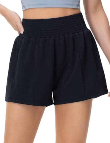 THE GYM PEOPLE Women's High Waist Sweat Shorts Summer Athletic Lounge Short with Zipper Pockets Black - Image 1