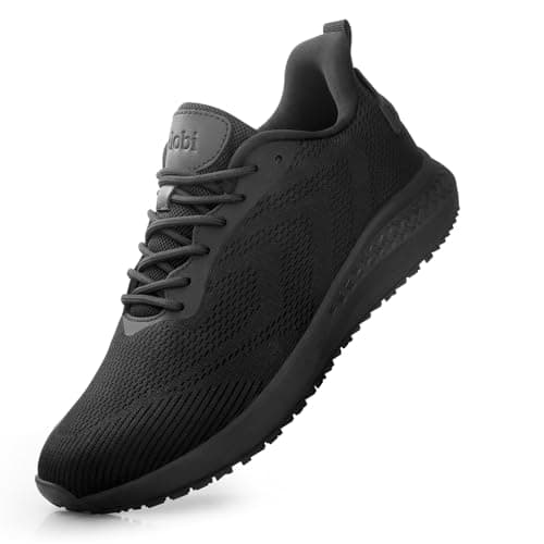 Slip Resistant Work Shoes for Men, Black Zapatos de Trabajo para Hombres, Non Slip Comfortable Lightweight Food Service Chef Sneakers in Kitchen Restaurant Size 9 Wide - Image 1
