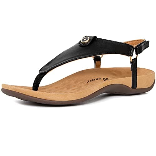 Athlefit Women's Comfortable Orthopedic Sandals Thong Dressy T-Strap Orthotic Casual Summer Arch Support Black Sandals size 7.5 - Image 1