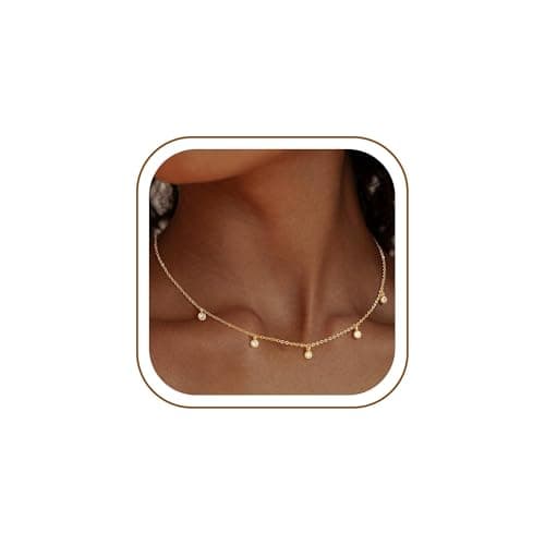 Ursteel 14K-Gold-Plated Cubic Zirconia Necklace for Women, Dainty 14K-Gold-Plated Necklace for Women Non Tarnish Station Necklaces Choker Cubic Zirconia Necklaces Wedding Prom Bridesmaids Gifts - Image 1