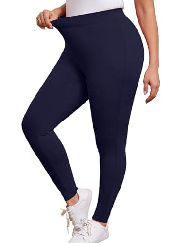 AusLook Plus Size Navy Blue Leggings for Women 26 Inch High Waisted Tummy Control 1X Yoga Pants Soft Stretch Workout Lounge Pants - Image 1