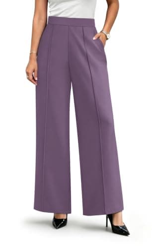 WIHOLL Wide Leg Dress Pants for Women High Waisted Work Trousers Business Casual Slacks Palazzo Pants Purple - Image 1