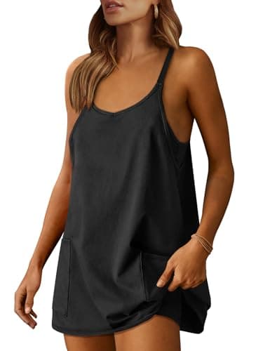 Prinbara Women Athletic Tennis Dress Summer Workout Sports Mini Romper Dress Built in Shapewear Shorts Sundress 2026 Outfits Black X-Small - Image 1