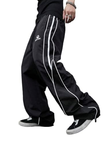 ZAFUL Mens Baggy Pants Y2K Contrast Piping Drawstring Sweatpants Fashion Unisex Oversized Cargo Pants for Men with Pockets 1-Black XL - Image 1