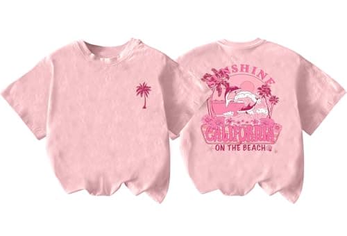 QIXYN Girls Hawaiian Palm Tree Graphic Tee Tropical Ocean Vibes Summer Beach Vacation Short Sleeve Cute Casual Tops - Image 1