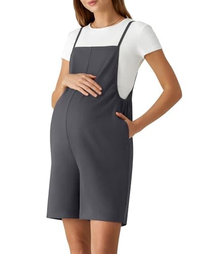 G4Free Maternity Jumpsuit Shorts Loose Adjustable Straps Pregnancy Shorts Overalls Sleeveless Romper with Pockets Casual(Dark Gray,S) - Image 1