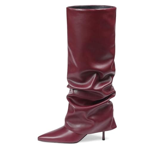 COMFITORIA Womens Knee High Boots, Fold Over Shark Boots Stiletto Heels Slouchy Long Boot Pointed Toe Thigh High Dress Shoes Sexy Fashion Tall Boot for Women with Zipper - Image 1