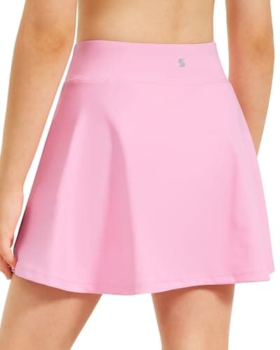 Stelle Girls Tennis Skirts with Pockets Athletic Skorts Inner Shorts High Waisted Sports Golf Running Skirt(Cotton Candy,S) - Image 1