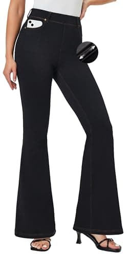 IUGA Bell Bottom Jeans for Women High Waisted Stretchy Pull On Flare Jeans Wide Leg Leggings Tummy Control Flare Pants Black - Image 1