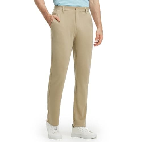 M MAELREG Golf Pants for Men Pockets 30"/32"/34" Knit Lightweight Dry Fit Stretch Business Casual Mens Dress Pants Khaki - Image 1