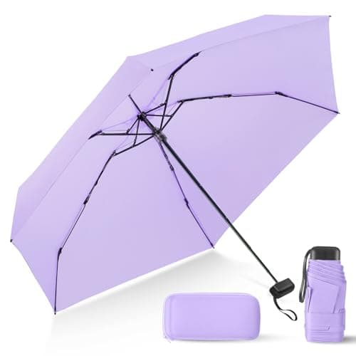 LEAGERA Compact Mini Travel Umbrella with Case - Mini Umbrella for Purse, Small Lightweight &Tiny Design Perfect for Parasol Outdoor Sun&Rain Umbrellas, Light Purple Color - Image 1